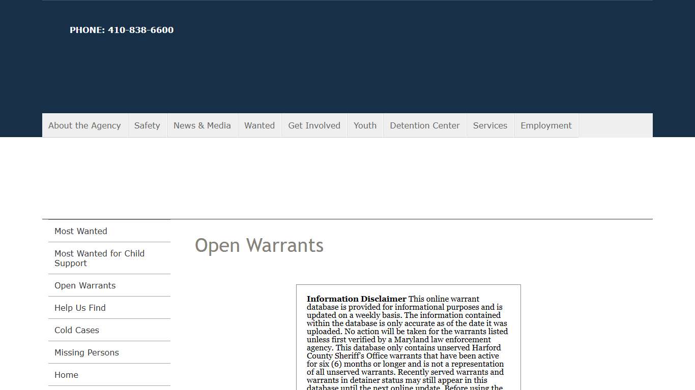 Harford County Sheriff's Office:Open Warrants - Harford County Sheriff's Office