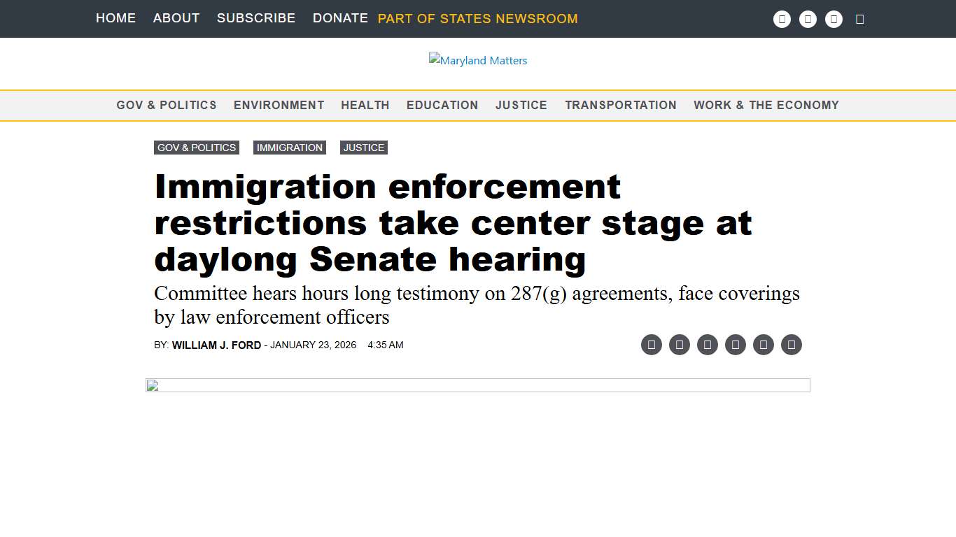 Immigration enforcement restrictions take center stage at daylong Senate hearing - Maryland Matters