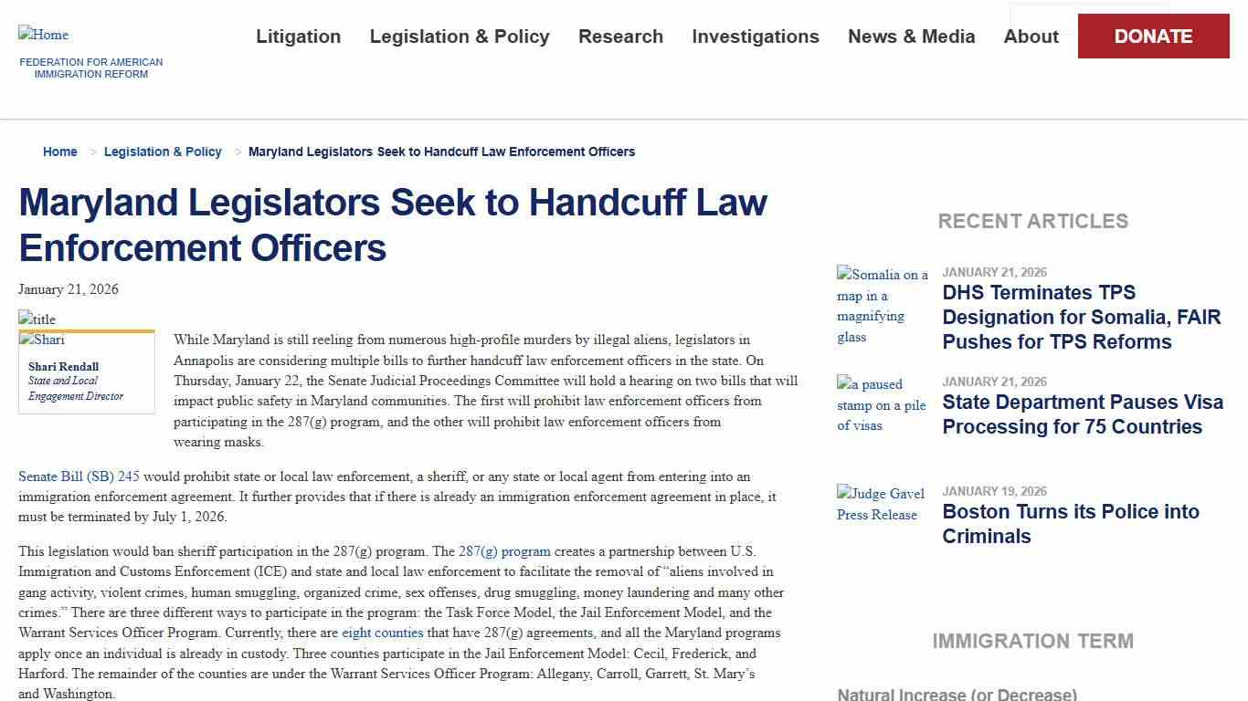 Maryland Legislators Seek to Handcuff Law Enforcement Officers FAIRUS.org