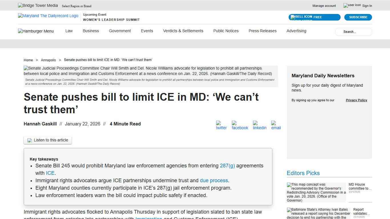 Senate pushes bill to limit ICE in MD: 'We can’t trust them'